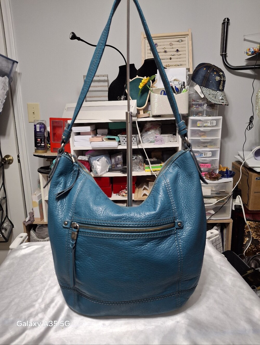 The Sak Teal Leather Shoulder Bag - Feminine Everyday Hobo